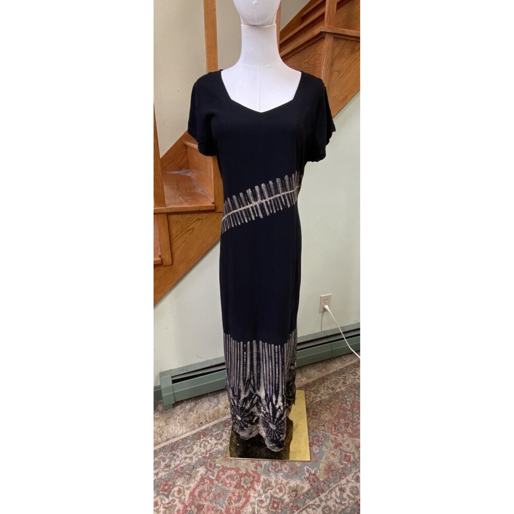 Batik Design Womens Free Size Black Tie Dye Maxi Dress Bohemian Hippie Indie